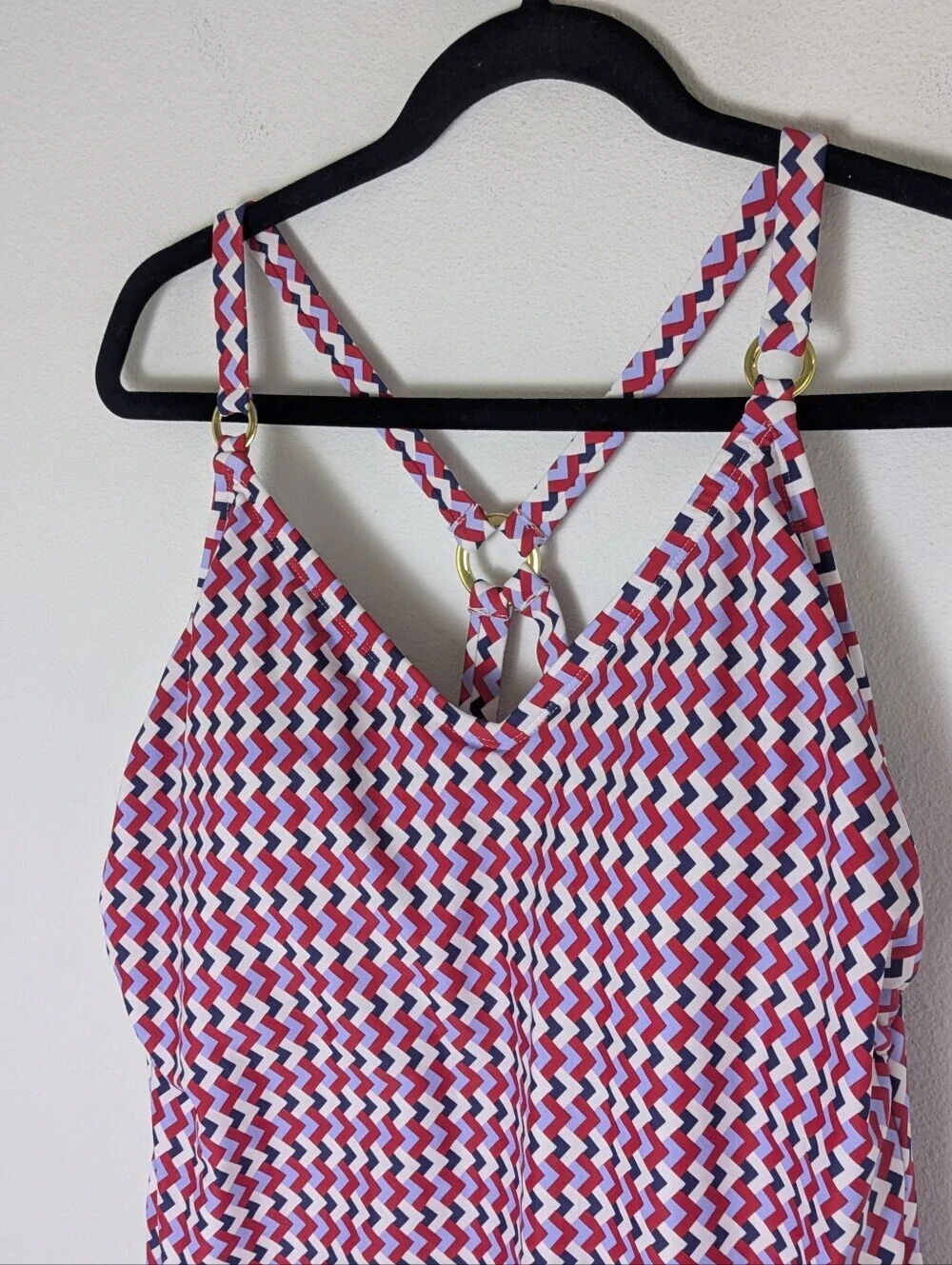NWT Kona Sol Women Criss Cross Back Swimsuit Summer Red White One Piece Sz L-XXL
